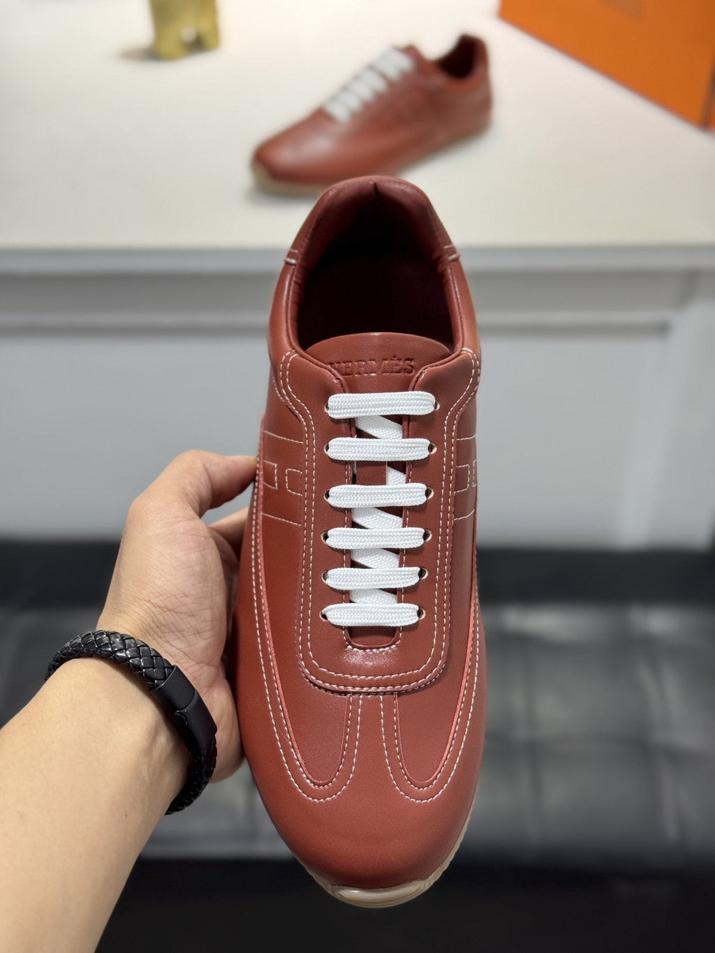 Hermès Contrast-Trim Low-Top Sneakers — front