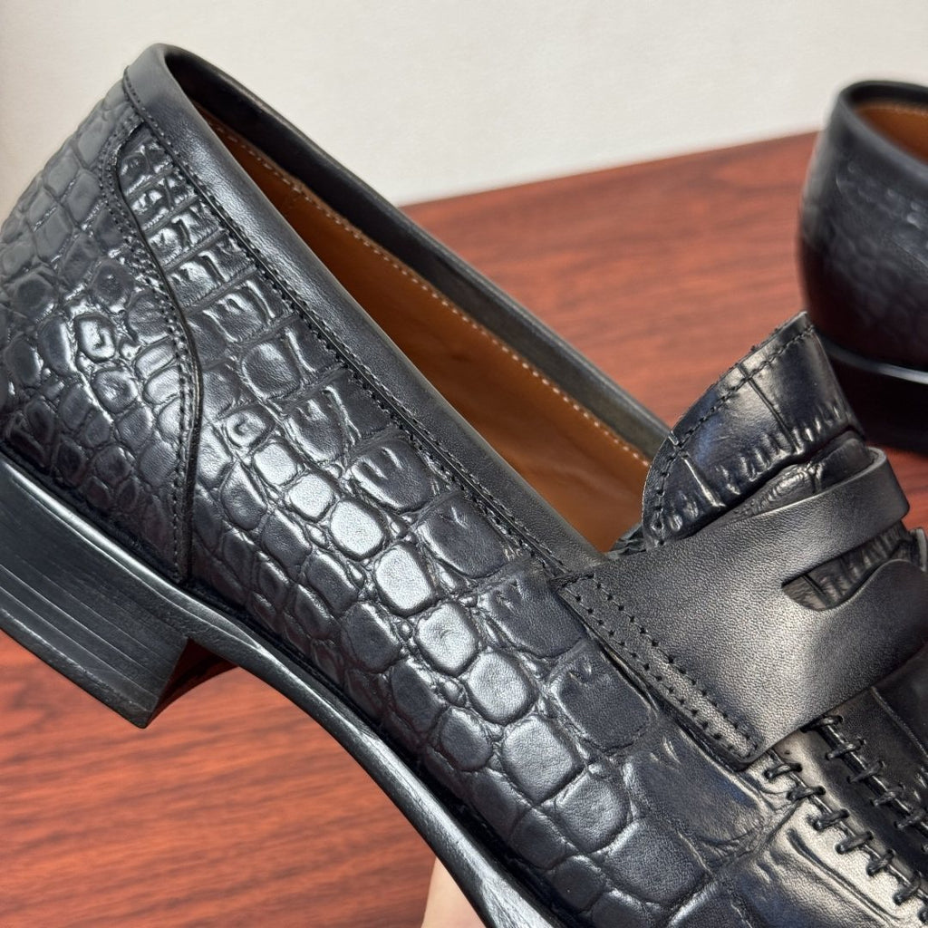 Berluti Embossed Burnished Loafers — detail