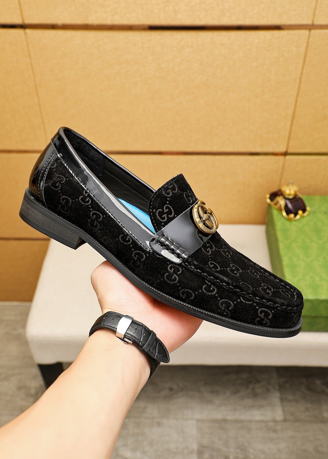 GUCCI Monogram Logo-Hardware Loafers — model