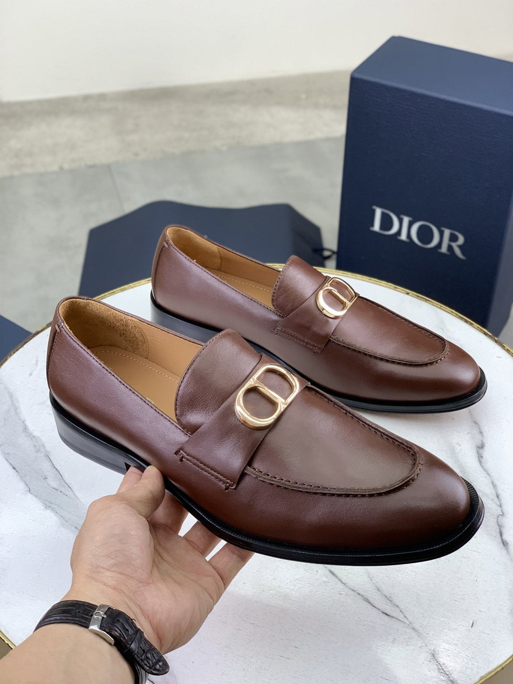 Dior Brown Buckle Loafers — model