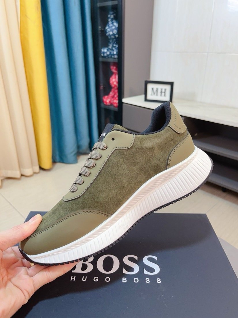BOSS Olive Green Low-Top Sneakers — side