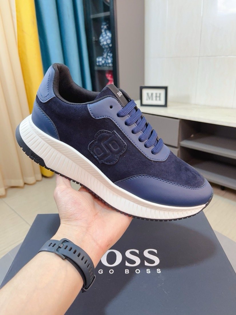 BOSS Olive Green Low-Top Sneakers — side