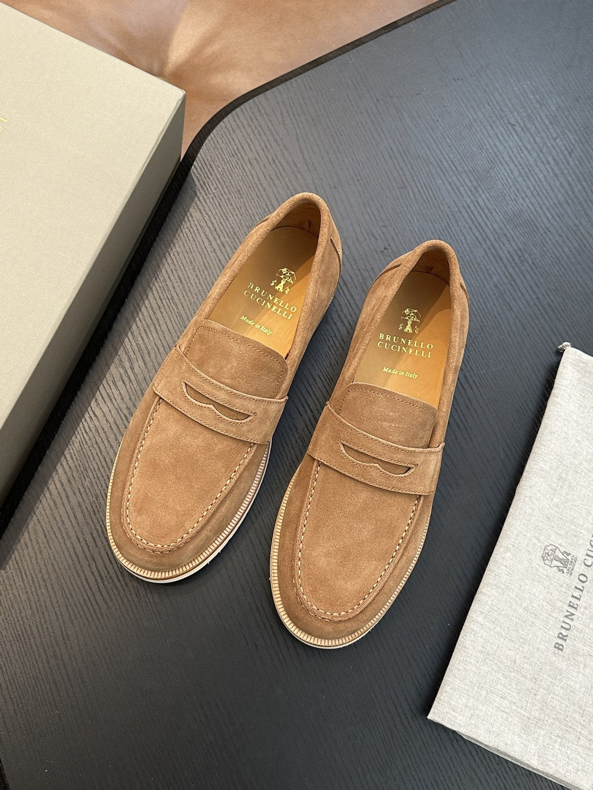 Brunello Cucinelli Suede Penny Loafers — side