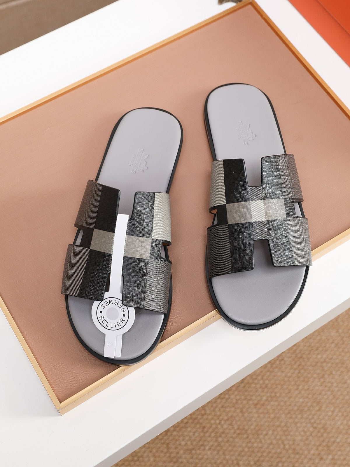Hermès Textured H Slide Sandals — front