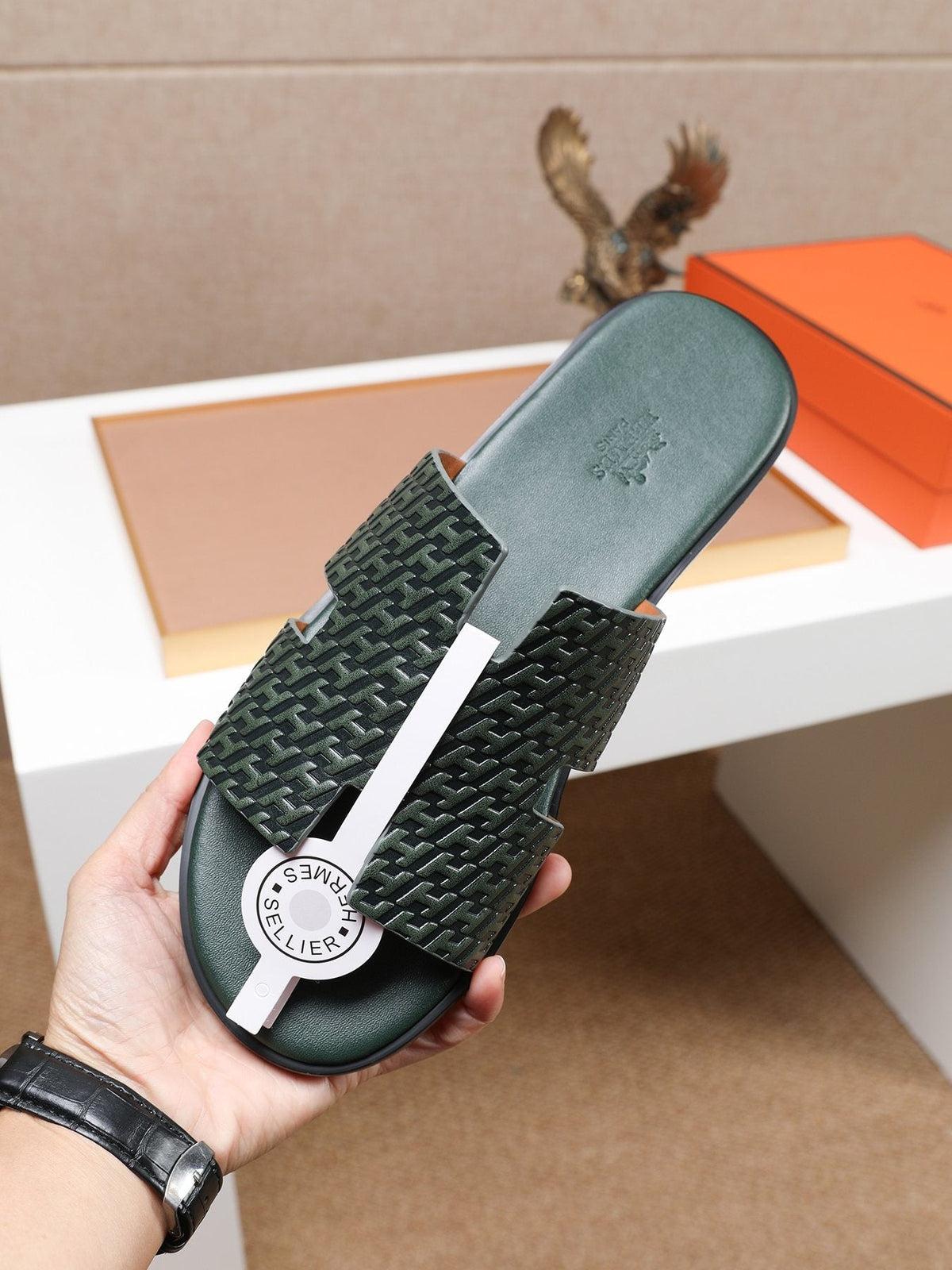 Hermès Textured H Slide Sandals — model
