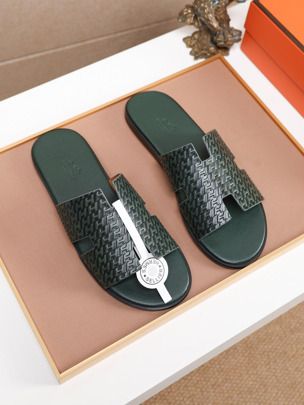 Hermès Textured H Slide Sandals — front