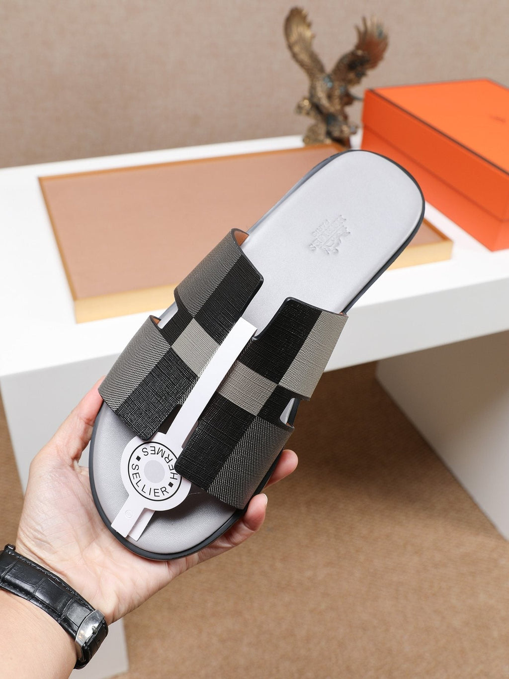 Hermès Textured H Slide Sandals — model