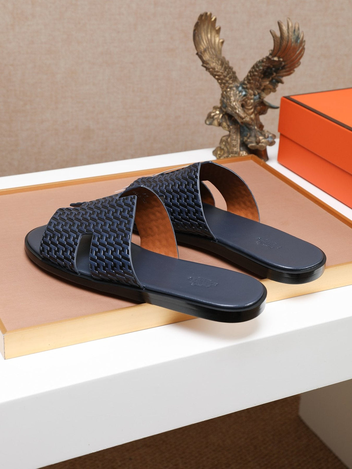Hermès Textured H Slide Sandals — side