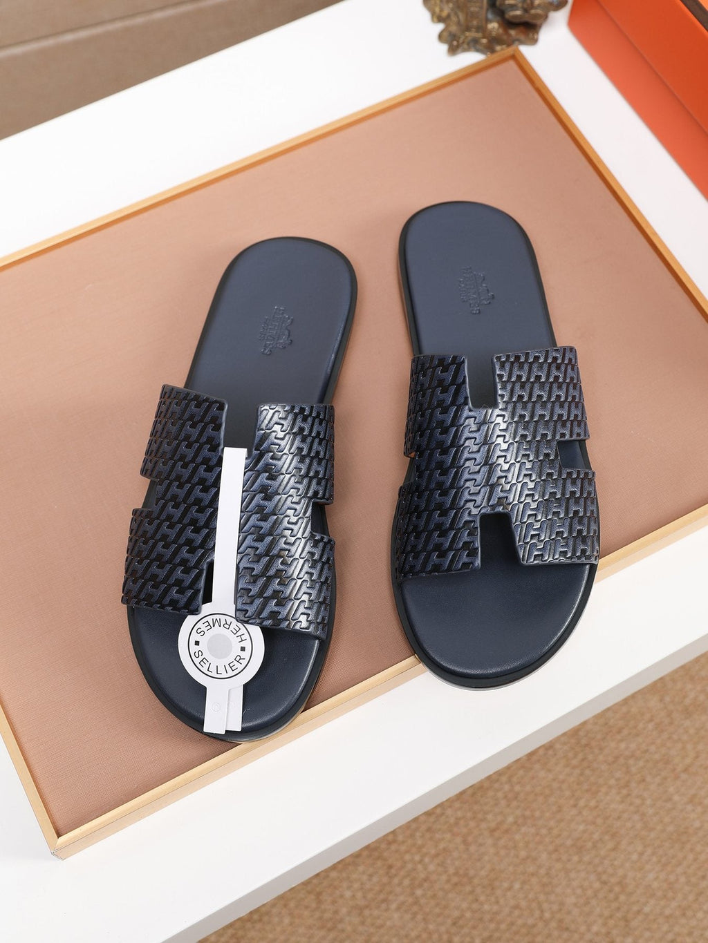 Hermès Textured H Slide Sandals — front