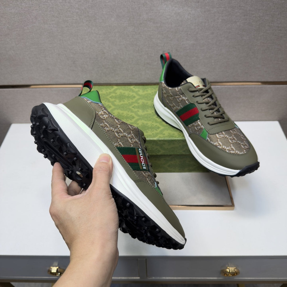 Gucci Green-Red Stripe Men’s Sneakers — side