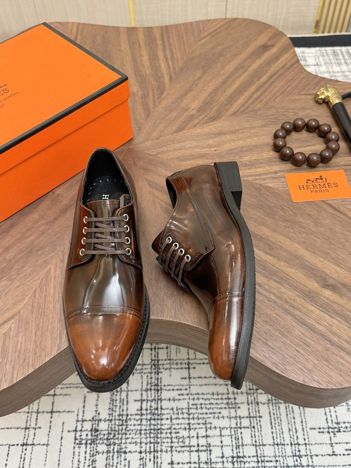 Hermès Polished Leather Lace-Up Dress Shoes — front