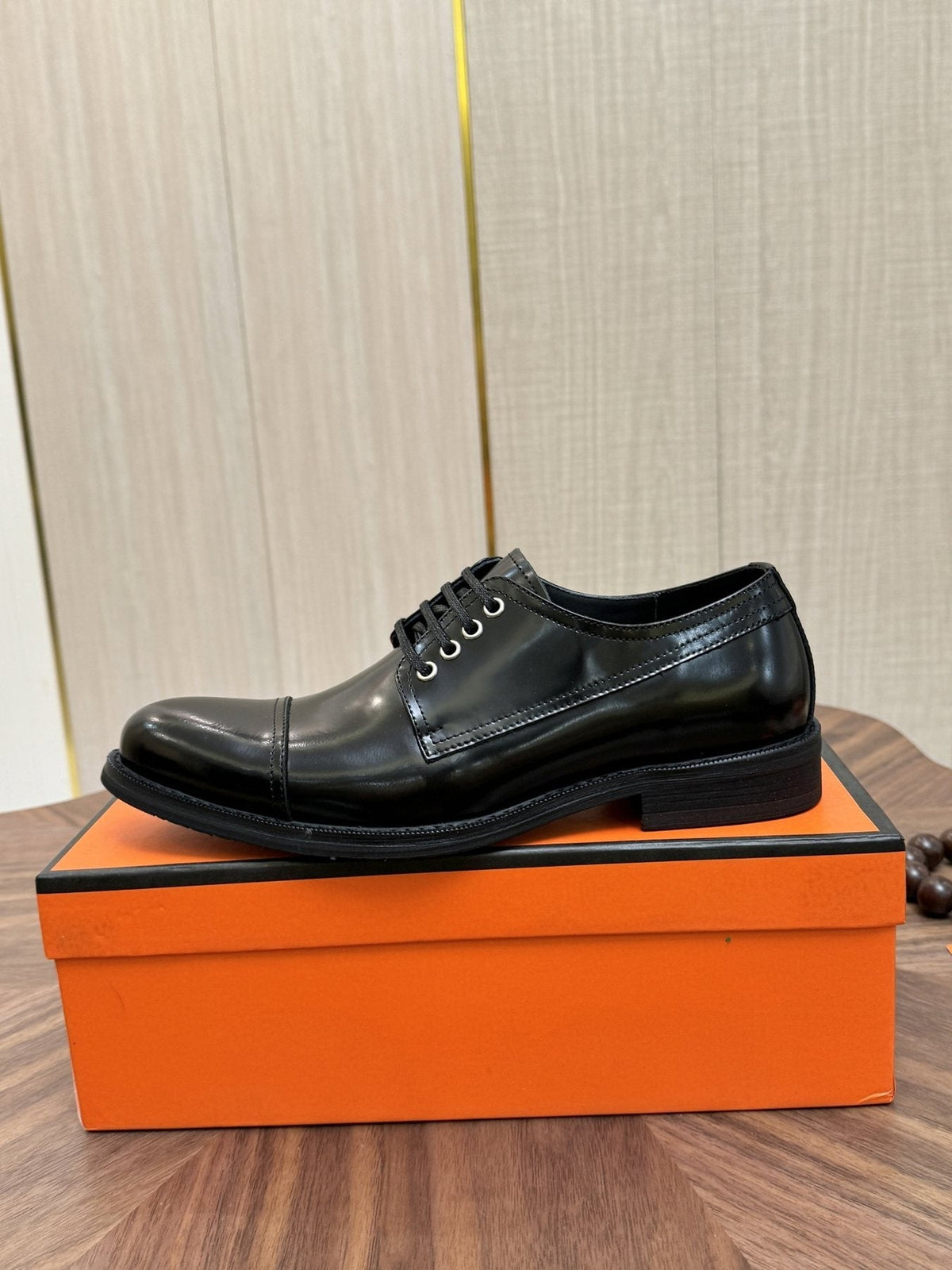 Hermès Polished Leather Lace-Up Dress Shoes — side