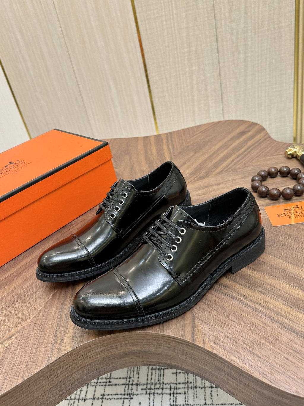Hermès Polished Leather Lace-Up Dress Shoes — side