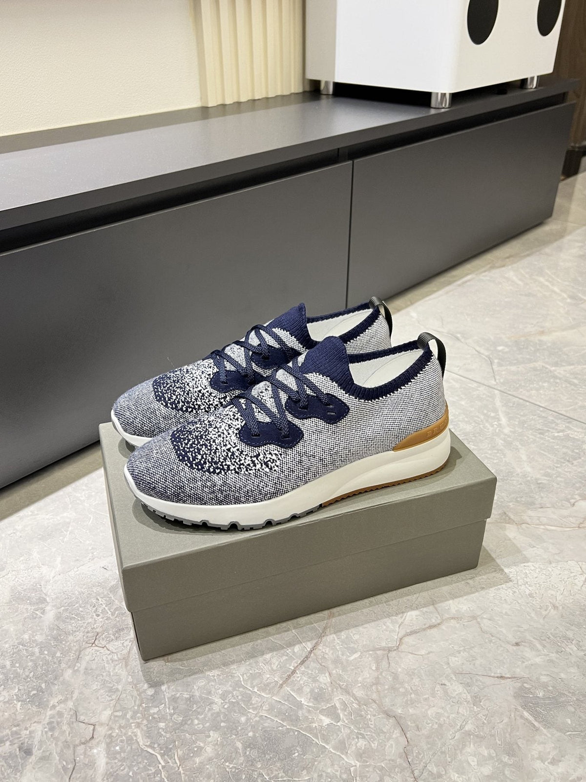 Brunello Cucinelli Color-Block Knit Sneakers — side