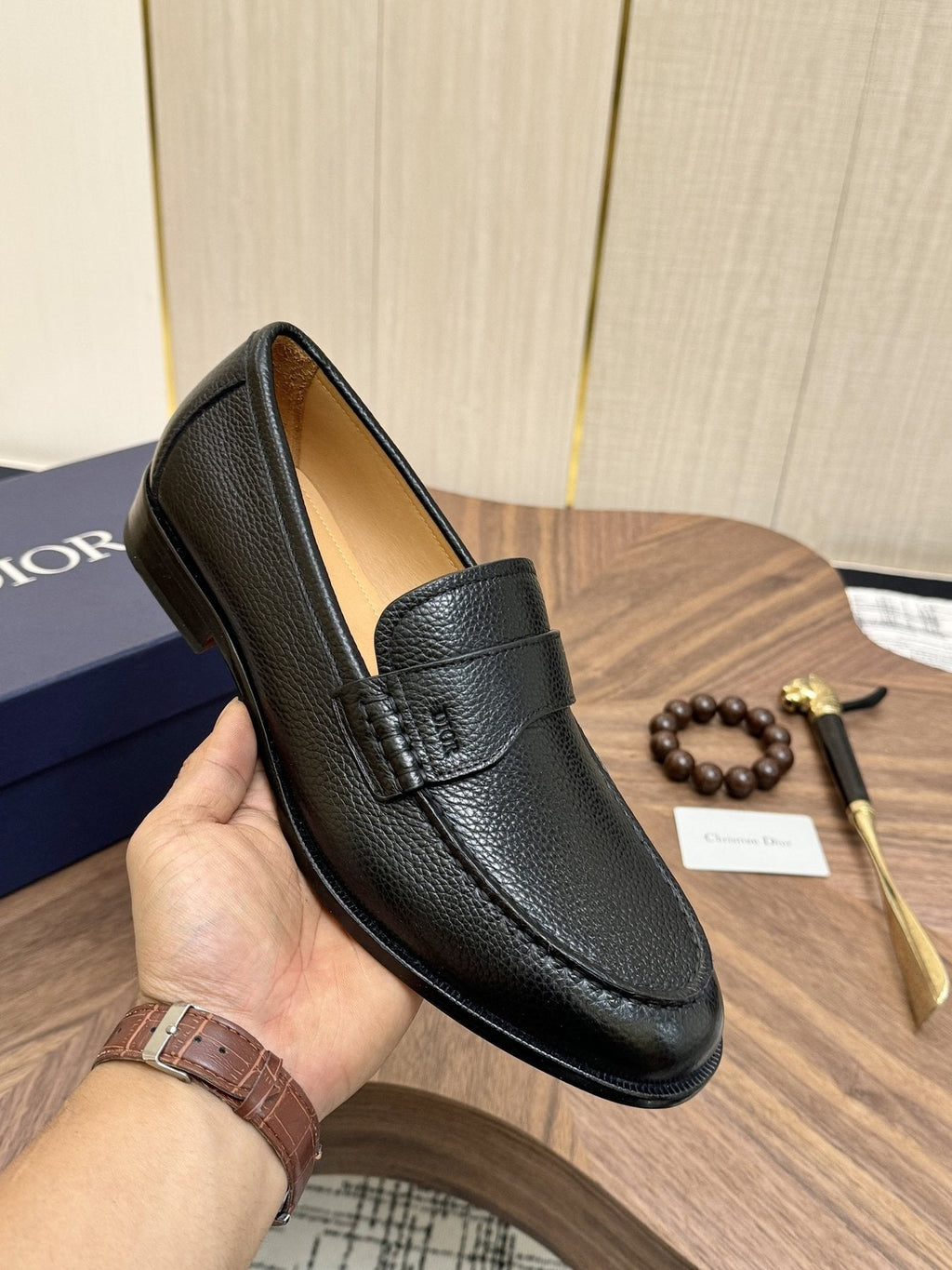 Dior Leather Moc-Toe Loafers — model