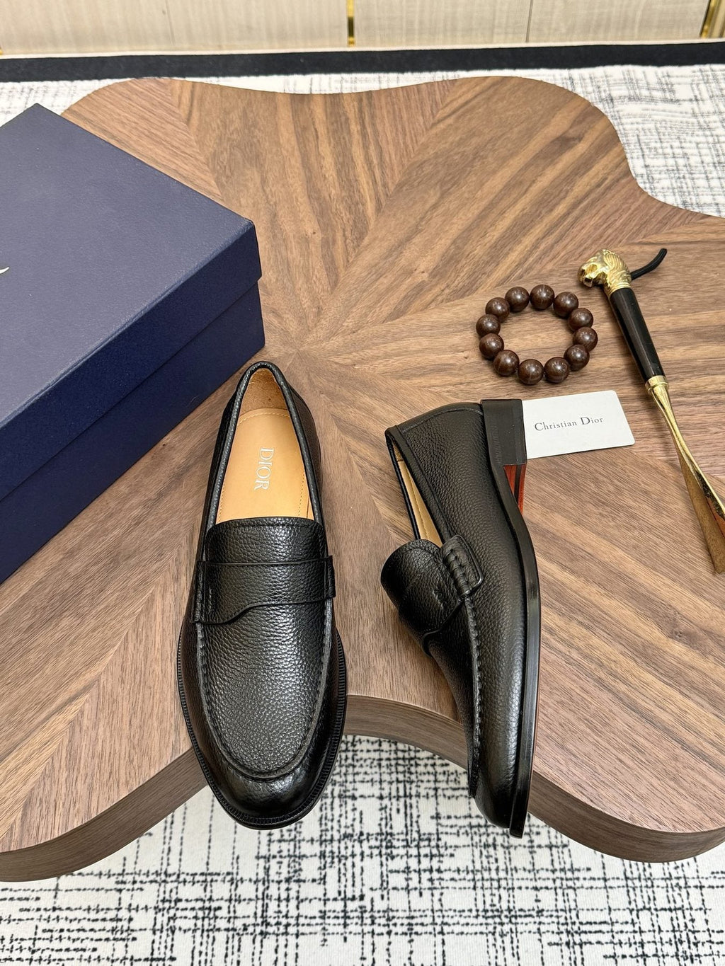 Dior Leather Moc-Toe Loafers — front