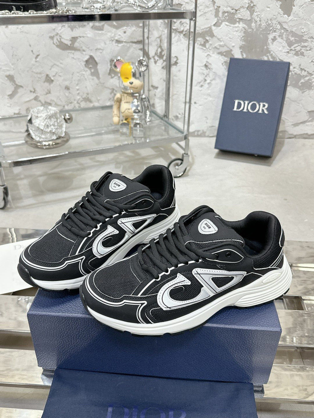 Dior Black, Gray and White Low-Top Sneakers — front