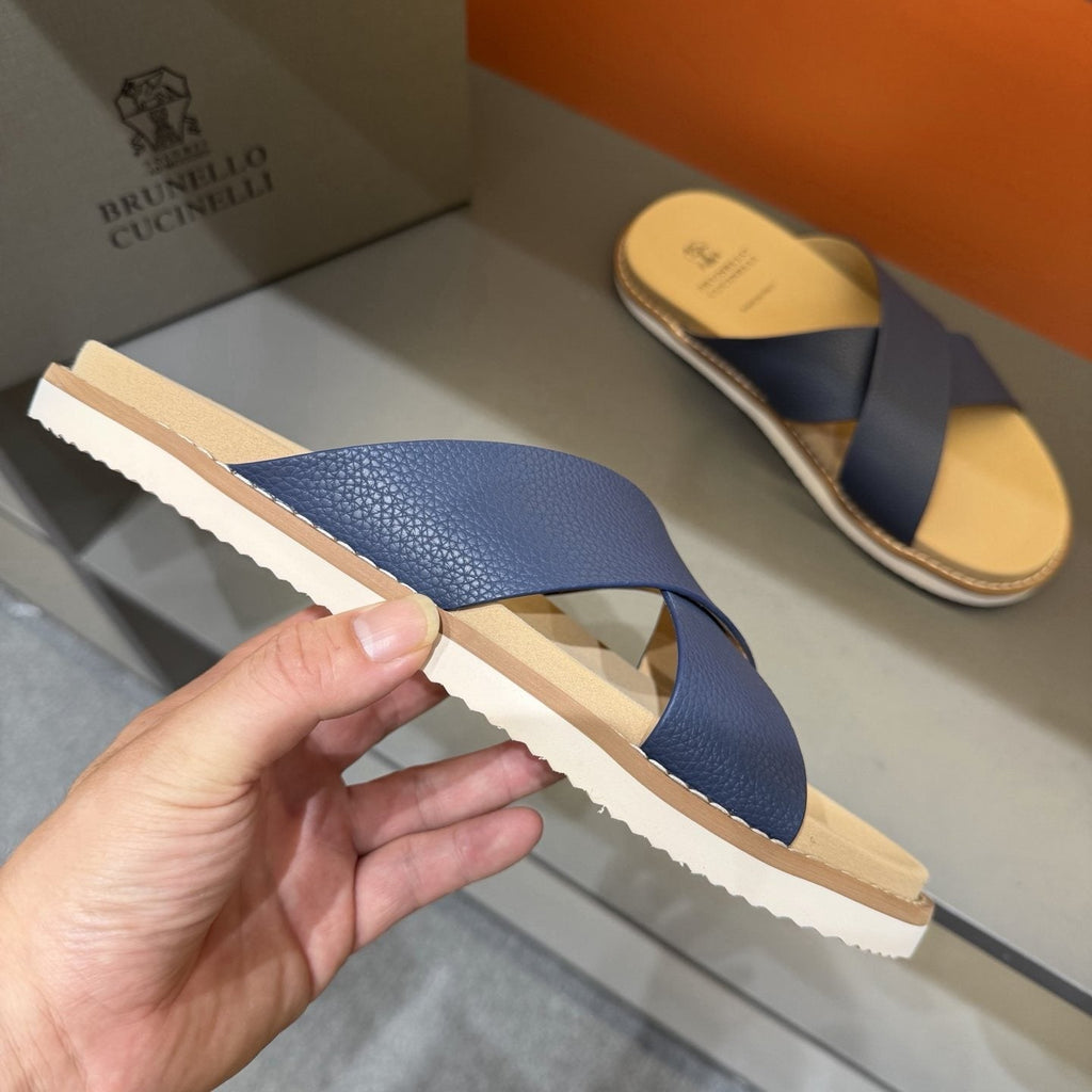 Brunello Cucinelli Cross-Strap Slide Sandals — side