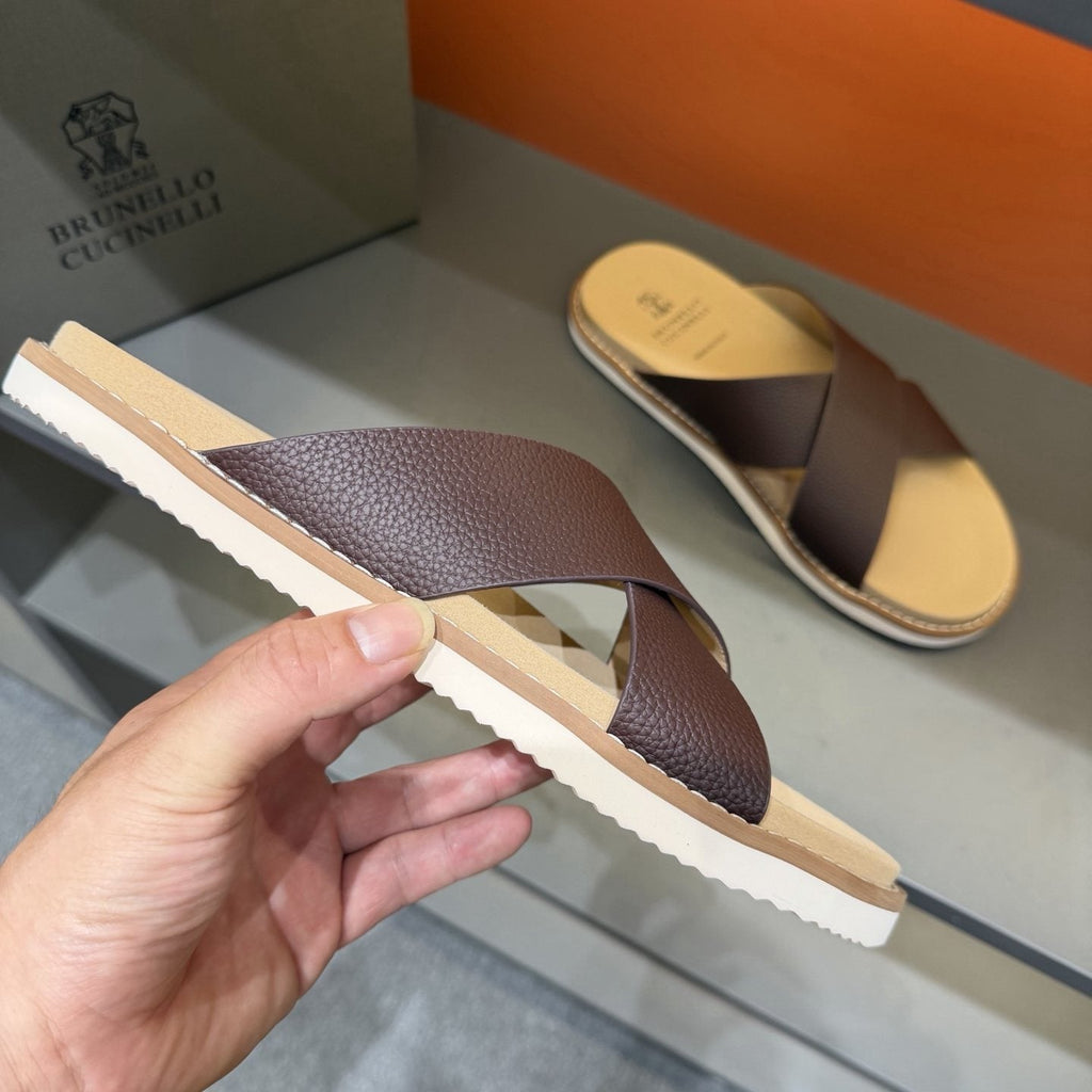 Brunello Cucinelli Cross-Strap Slide Sandals — side