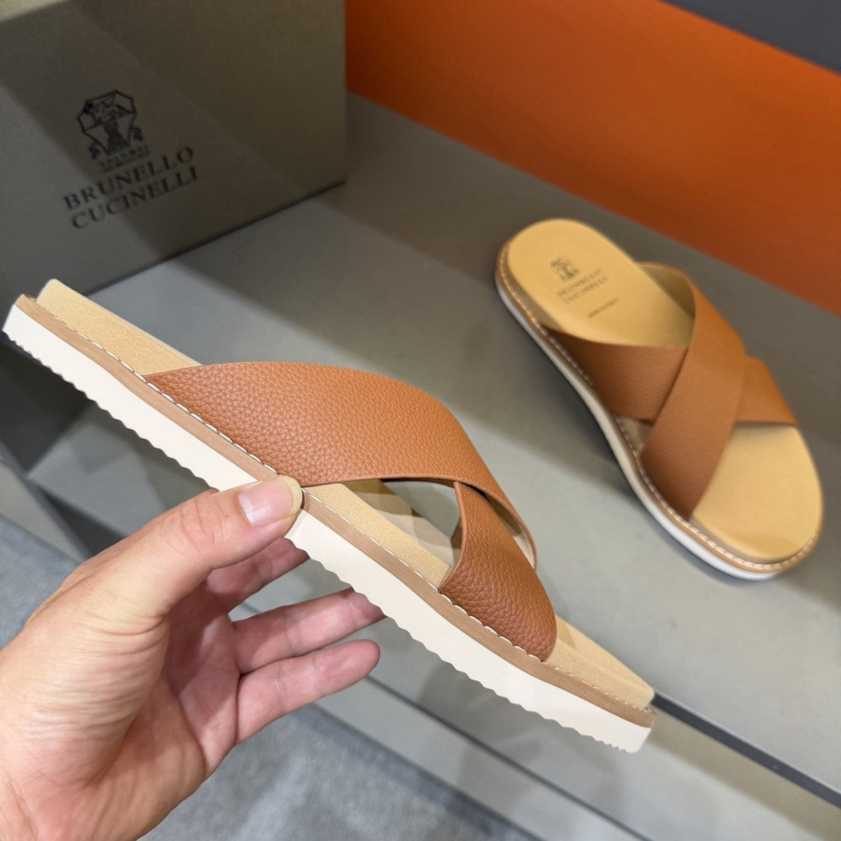 Brunello Cucinelli Cross-Strap Slide Sandals — side