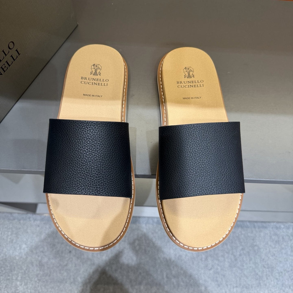 Brunello Cucinelli Men's Wide Strap Slide Sandals — front