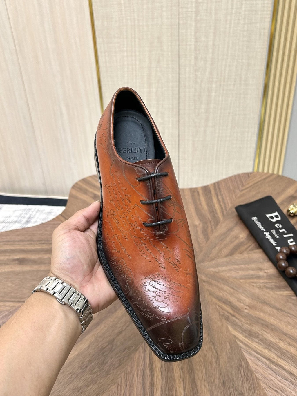 Berluti Burnished Lace-Up Dress Shoes — model