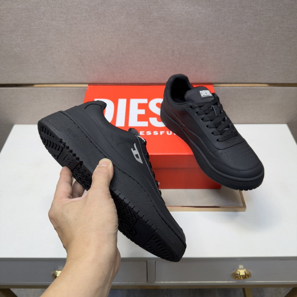 Diesel White Perforated Low-Top Sneakers — detail