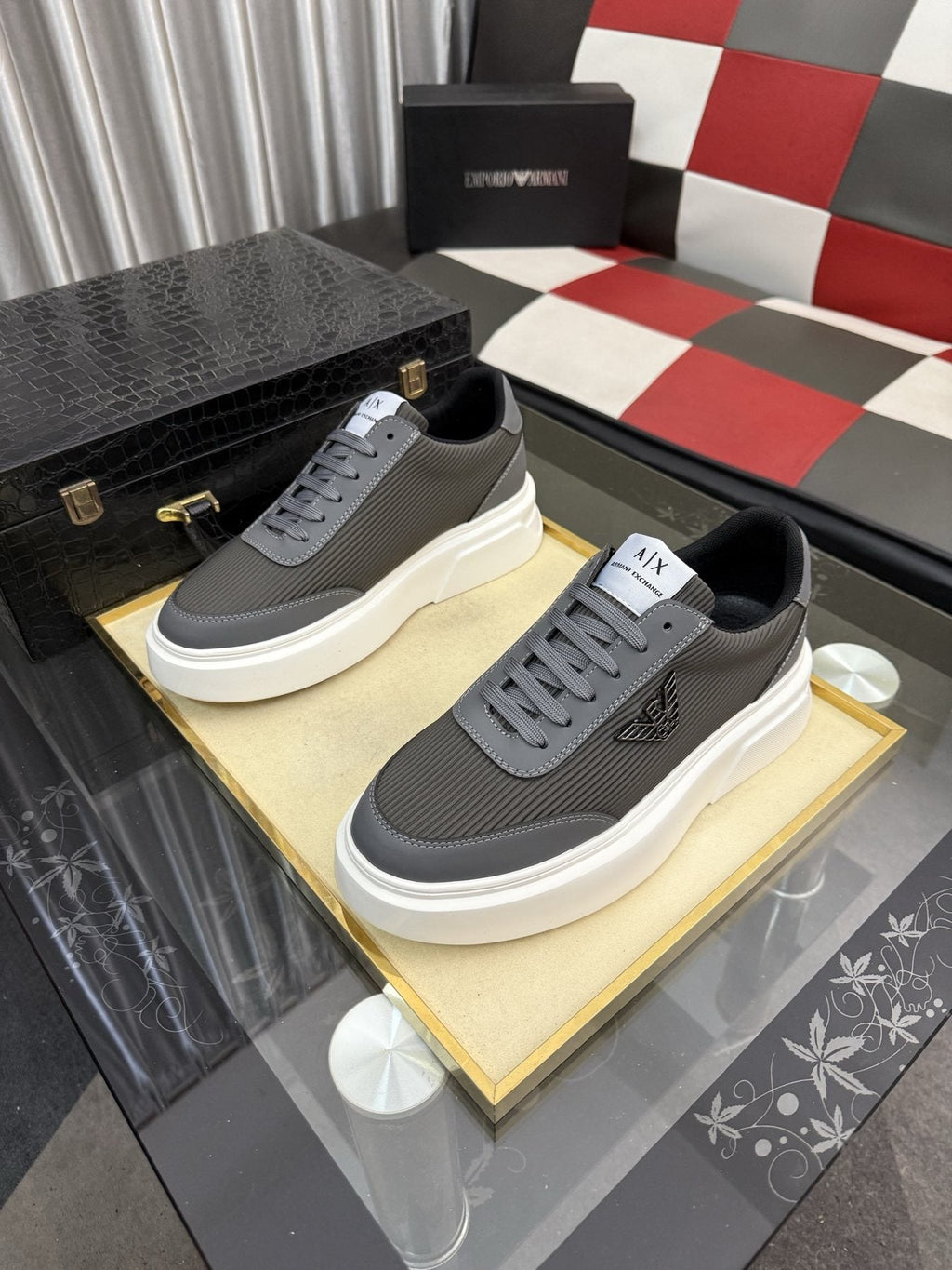 Armani Exchange Mesh Panel Sneakers — front