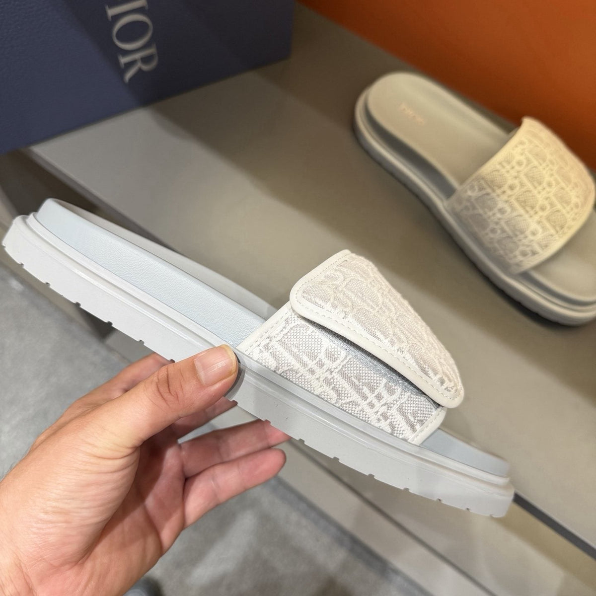 Dior Patterned Strap Slide Sandals — side