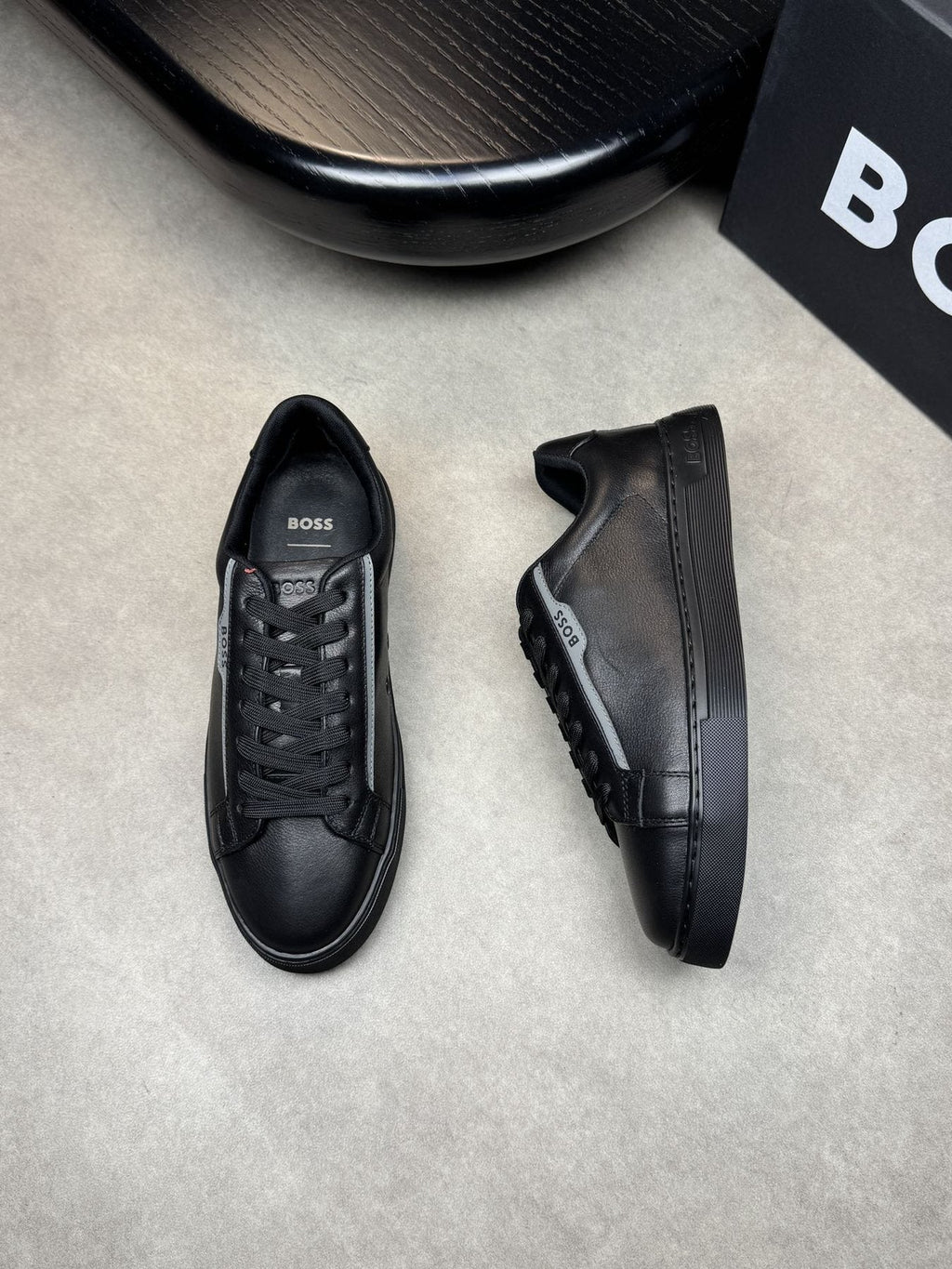 BOSS White Green Low-Top Sneakers — front