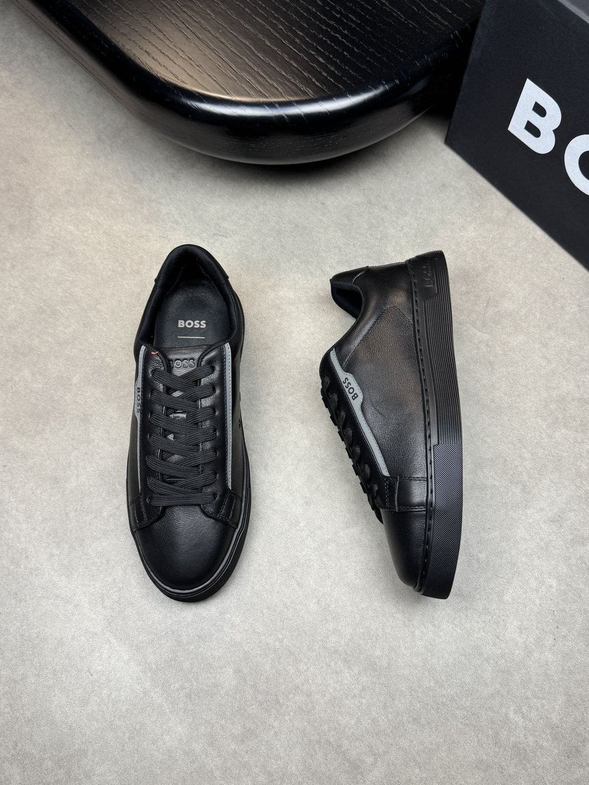 BOSS White Green Low-Top Sneakers — front