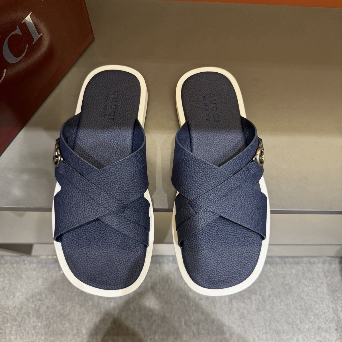 Gucci White Cross-Strap Slide Sandals — front