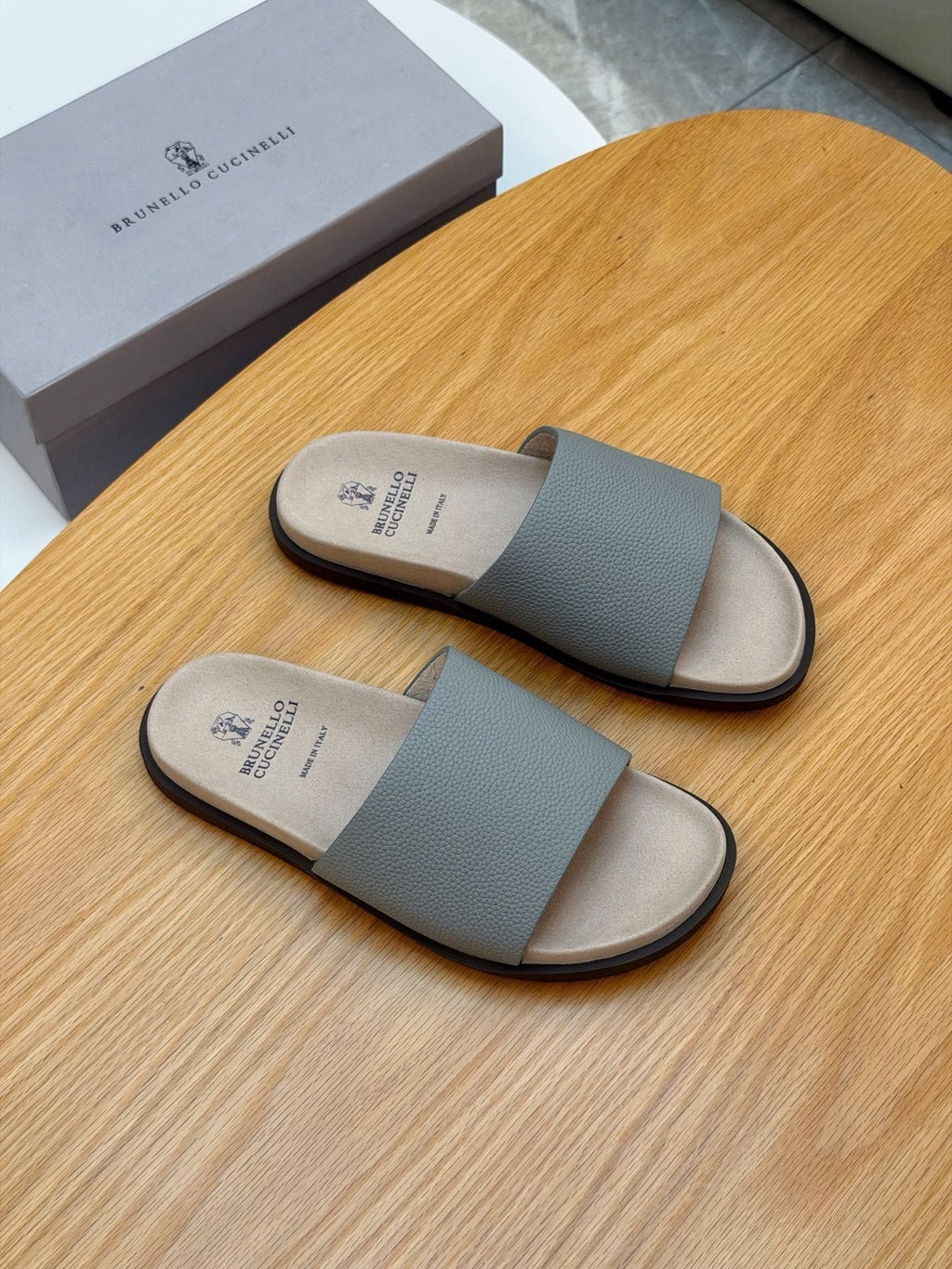 Brunello Cucinelli Textured Strap Slide Sandals — side