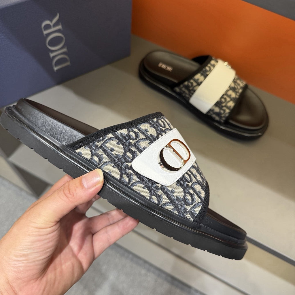 Dior Patterned Strap Slide Sandals — model