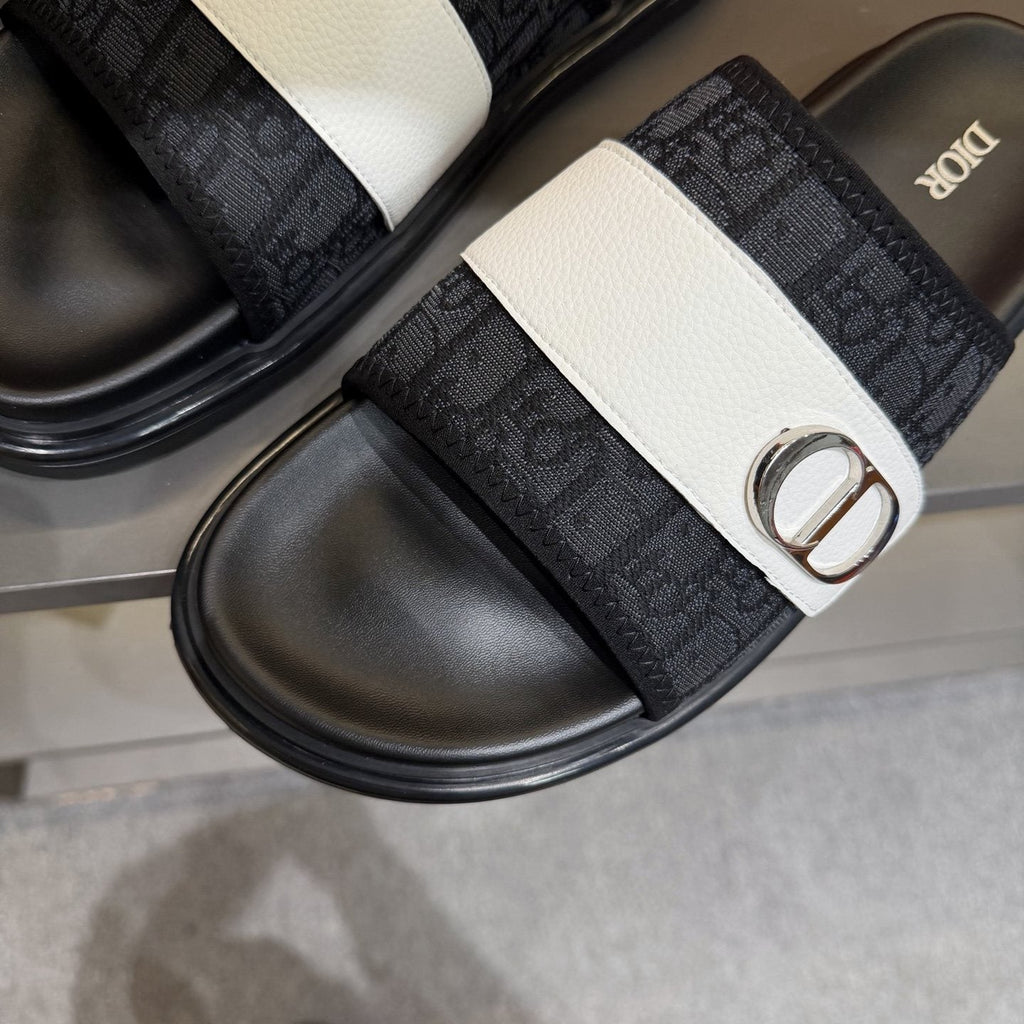 Dior Patterned Strap Slide Sandals — model
