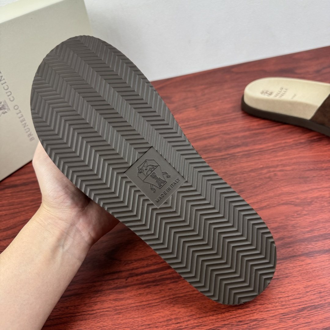 Brunello Cucinelli Suede Slide Sandals — back