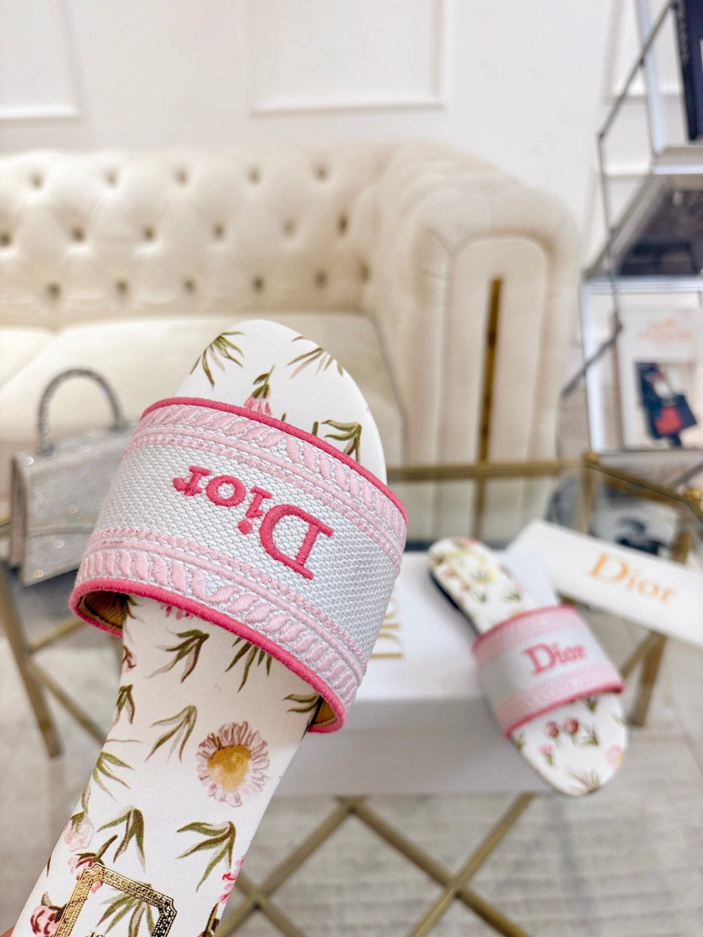 Dior Floral Print Slide Sandals — model