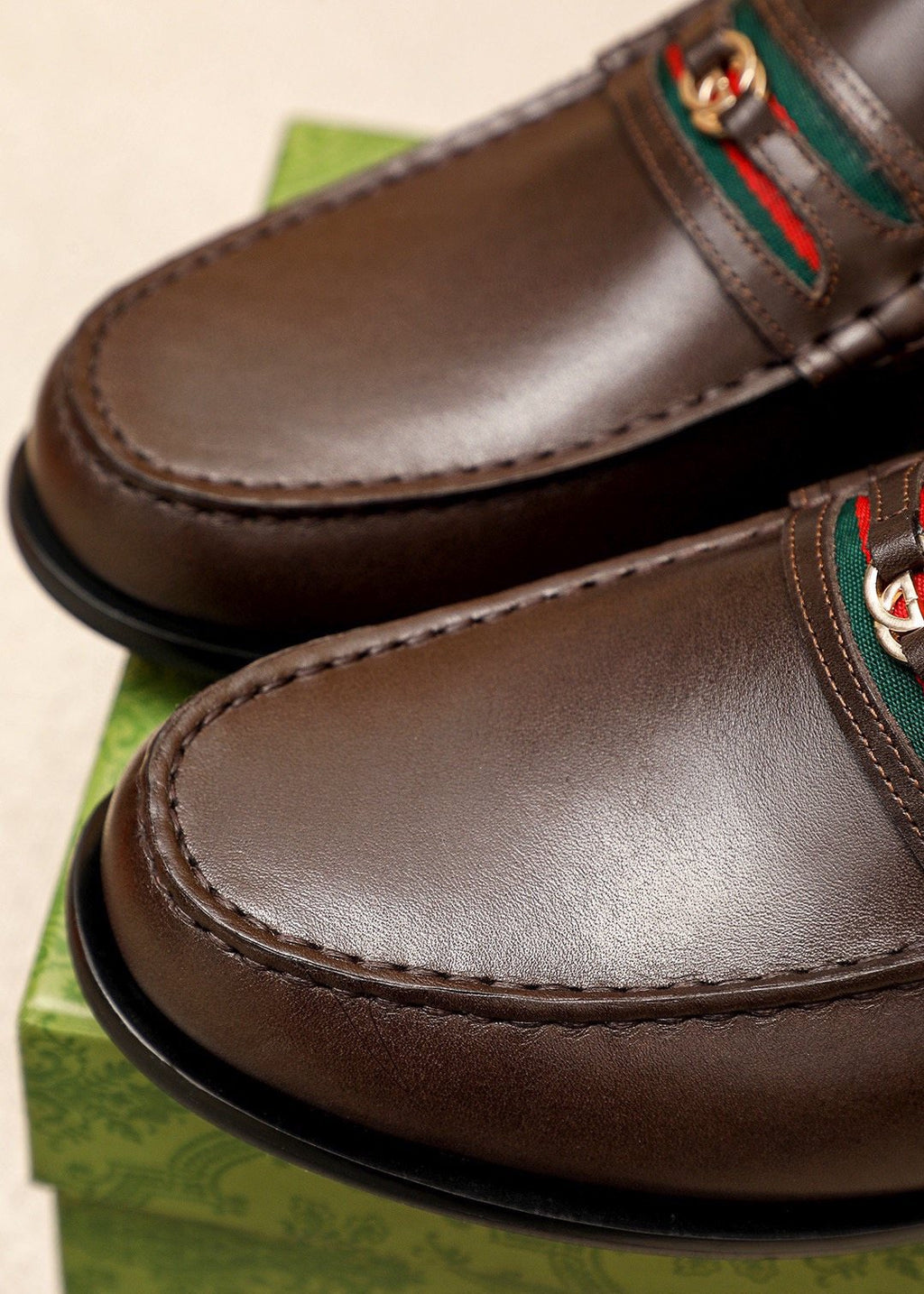Gucci Leather Web Detail Loafers — detail