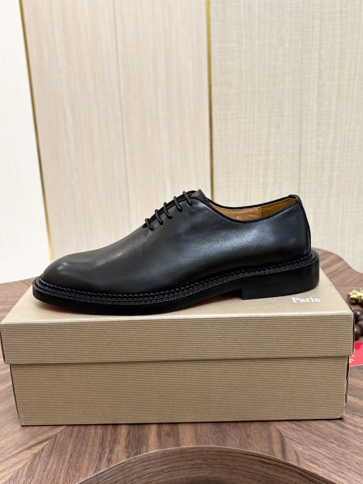 Black Lace-Up Dress Shoes with Red Outsole — side