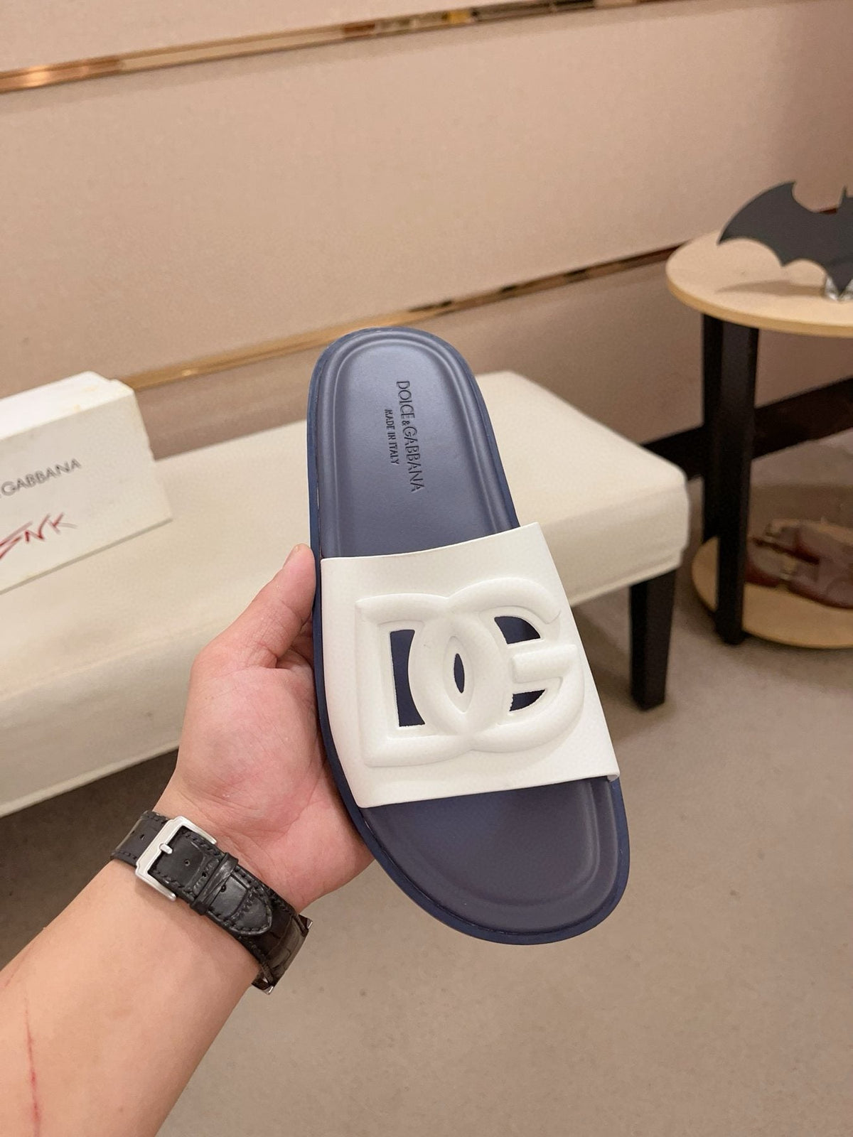 Dolce & Gabbana Raised Logo Slide Sandals — front