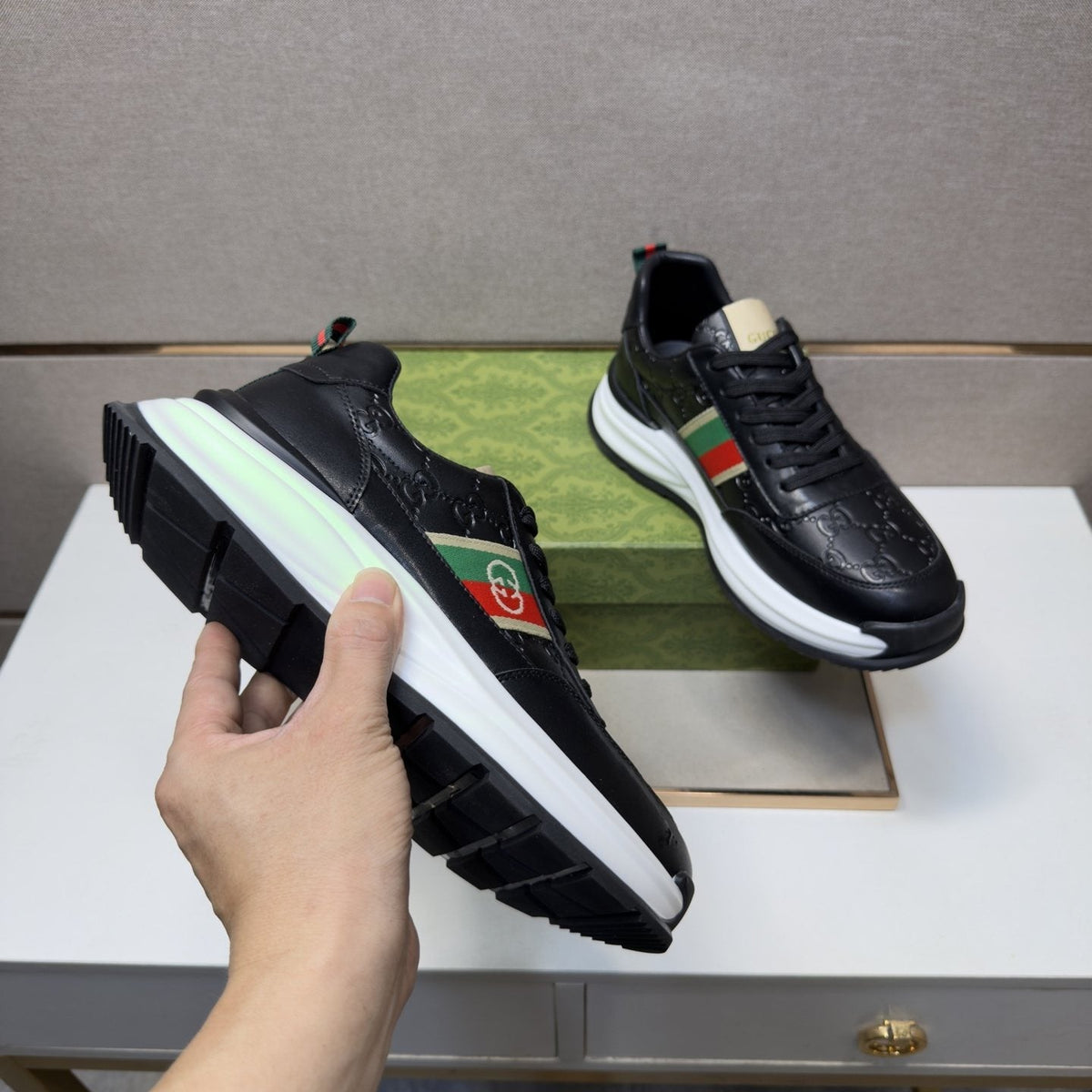 Gucci White Stripe Low-Top Sneakers — back