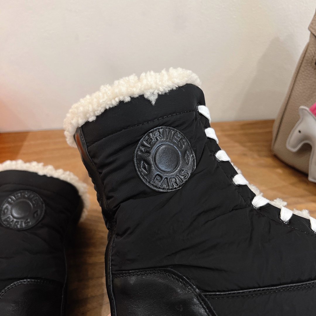 Hermès Taupe and Cream Lace-Up Mid-Calf Boots — detail