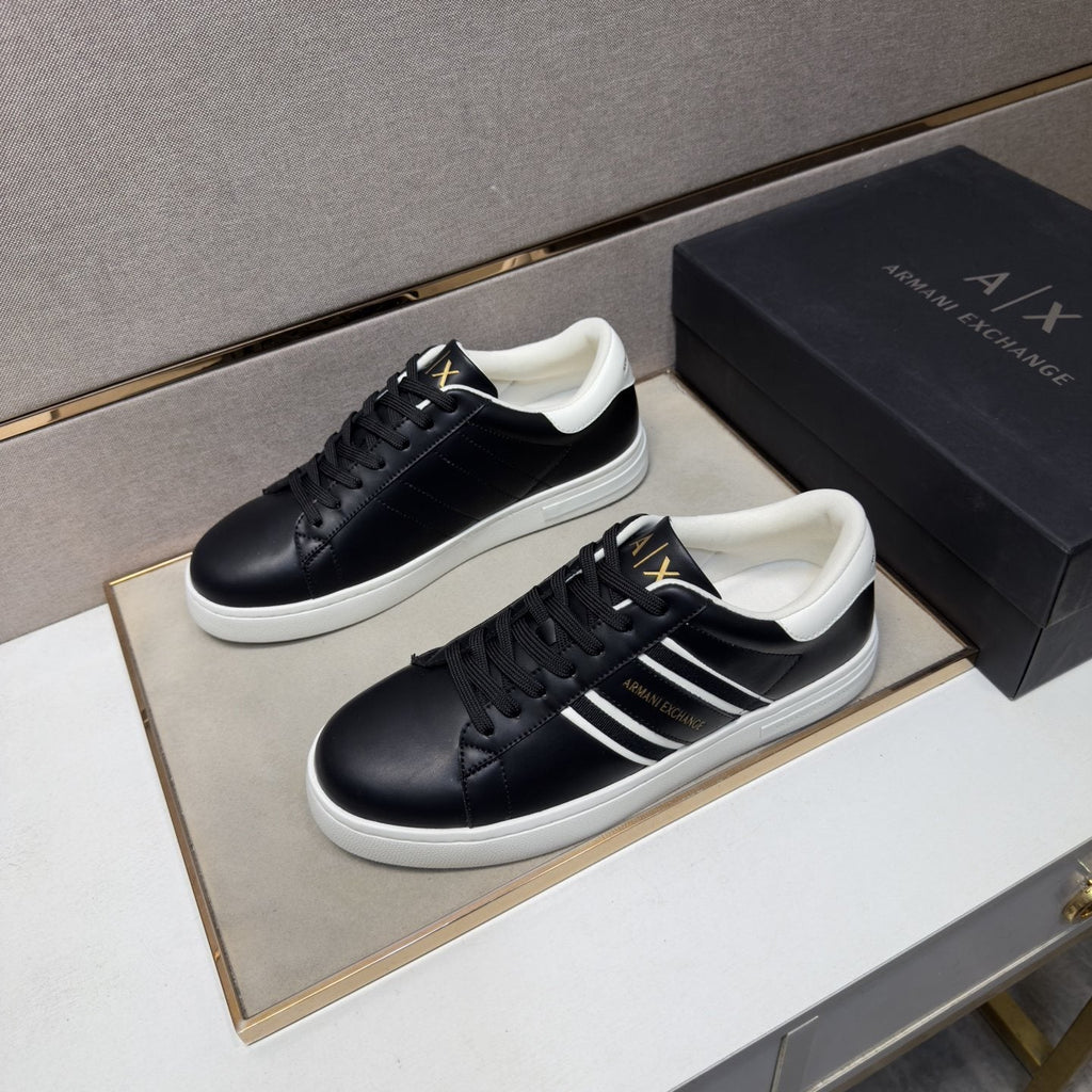 Armani Navy and White Stripe Sneakers — front