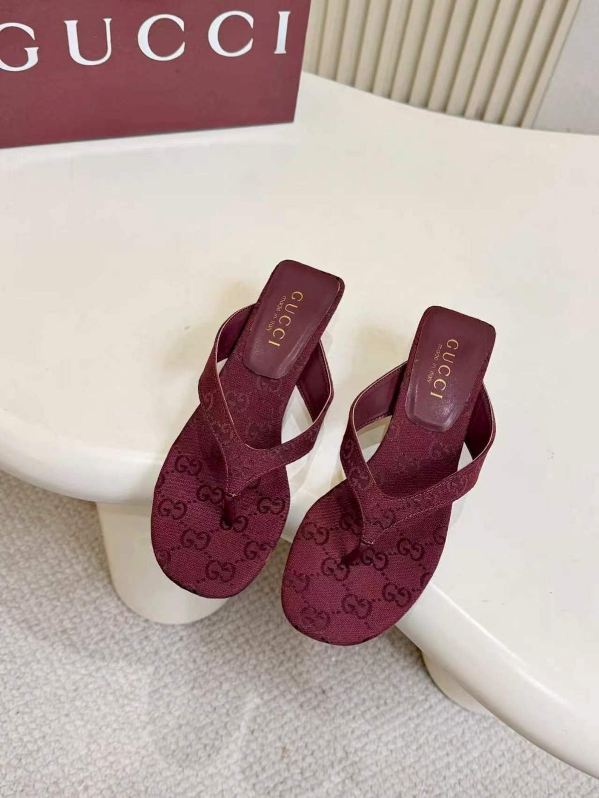 Gucci Monogram Thong Slingback Heeled Sandals — front