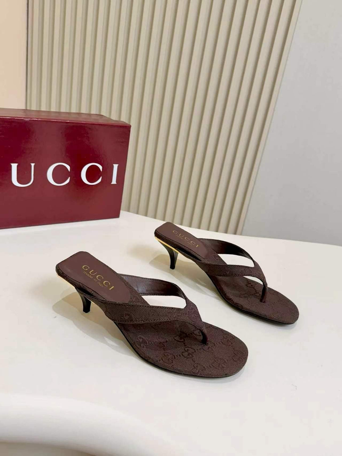 Gucci Monogram Thong Slingback Heeled Sandals — hero
